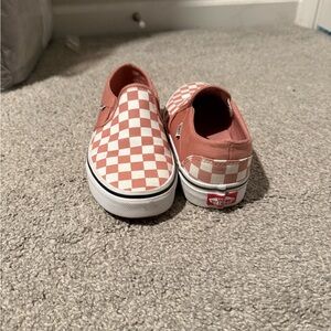 Vans Blush and White Checkered Slip-Ons